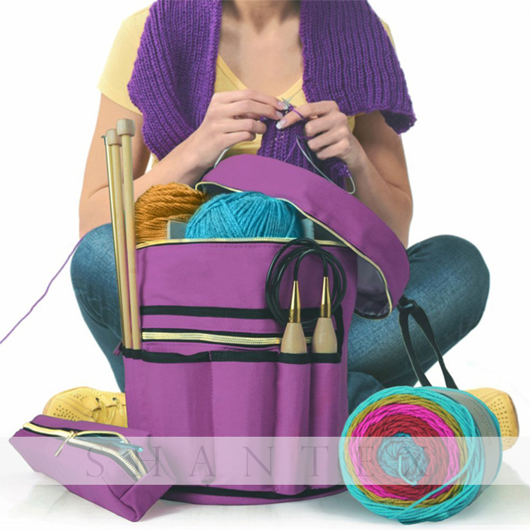 L'organizzatore tricottante durevole porpora lavora all'uncinetto il sacchetto di immagazzinaggio su ordinazione del filato della borsa di tela di immagazzinaggio della borsa di tela di immagazzinaggio