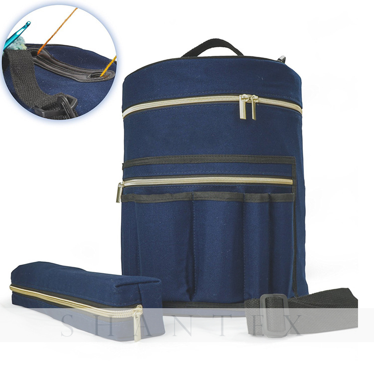 Blu scuro durevole maglieria organizzatore uncinetto sacchetto di tela di maglia per maglieria sacchetto di filato personalizzato sacchetto di immagazzinaggio